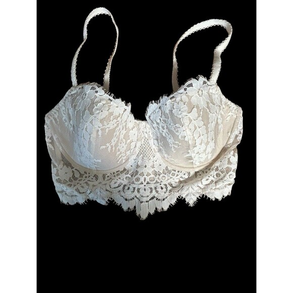 34DD BRIDAL Ivory Victorias Secret Dream Angels Floral Long Line Demi UW Bra - Picture 2 of 8